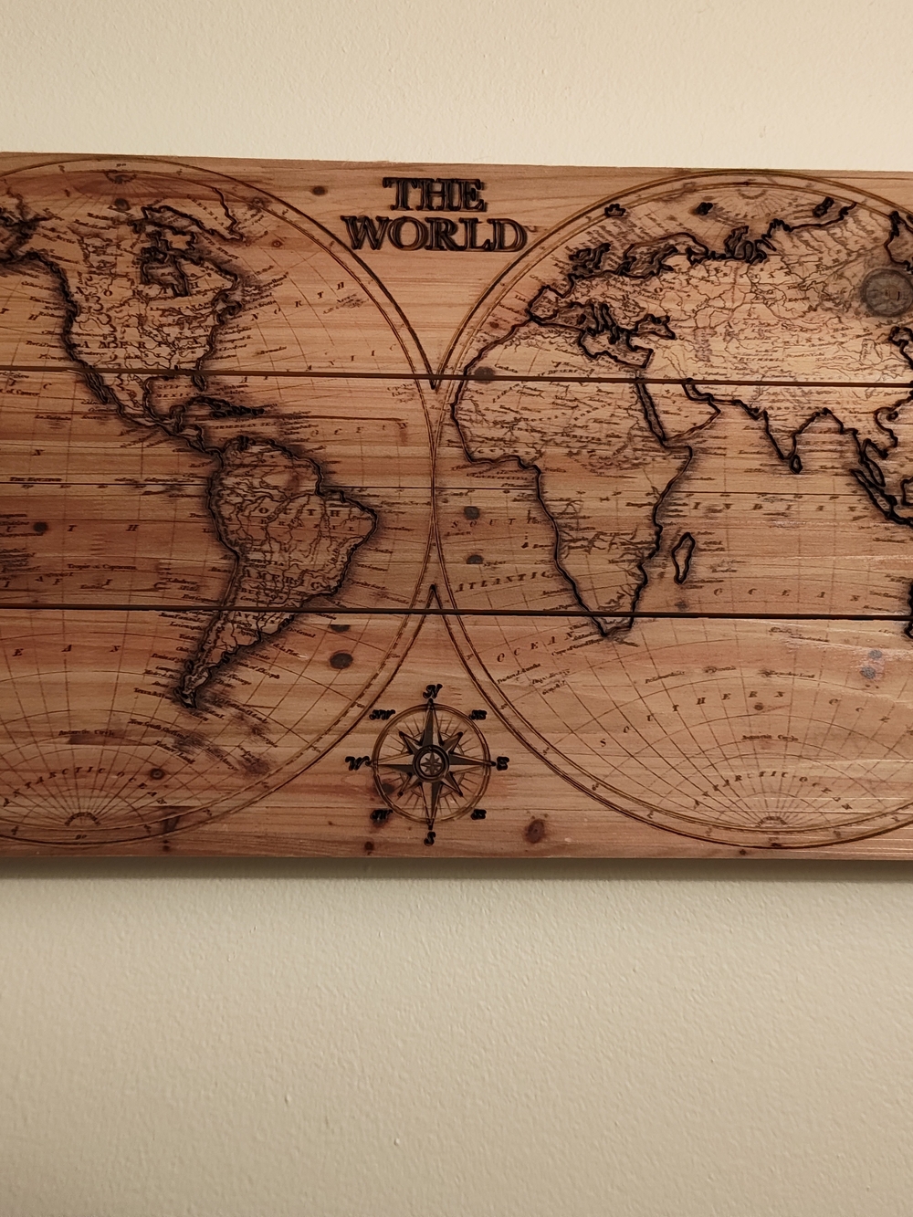 Wooden World Map Wall Art - Natural Brown